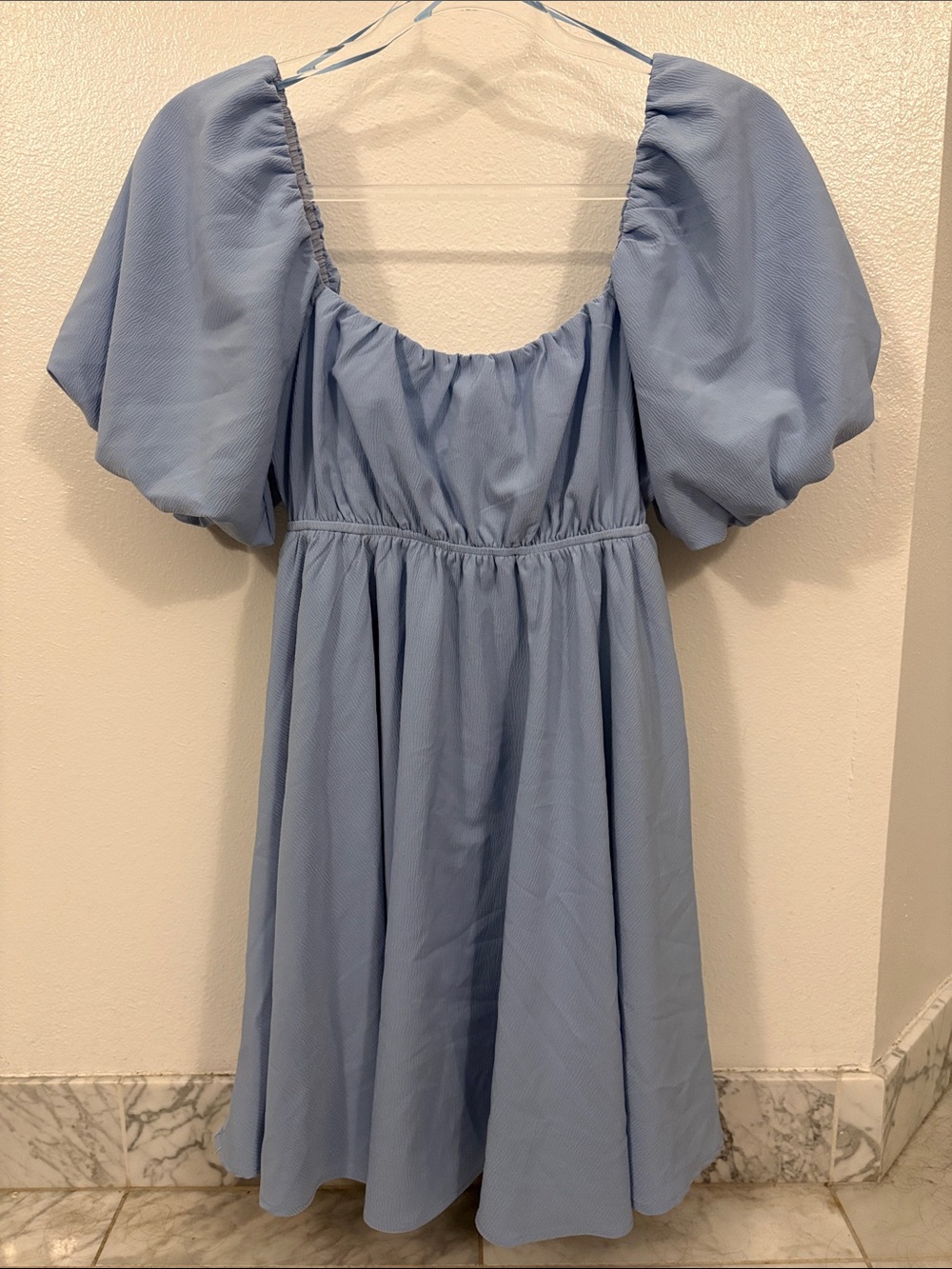 All in Favor Light Blue Puff Sleeve Babydoll Mini Dress - Picture 3 of 6